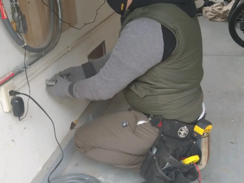 Electrician performing outlet wiring in a Lake in the Hills garage